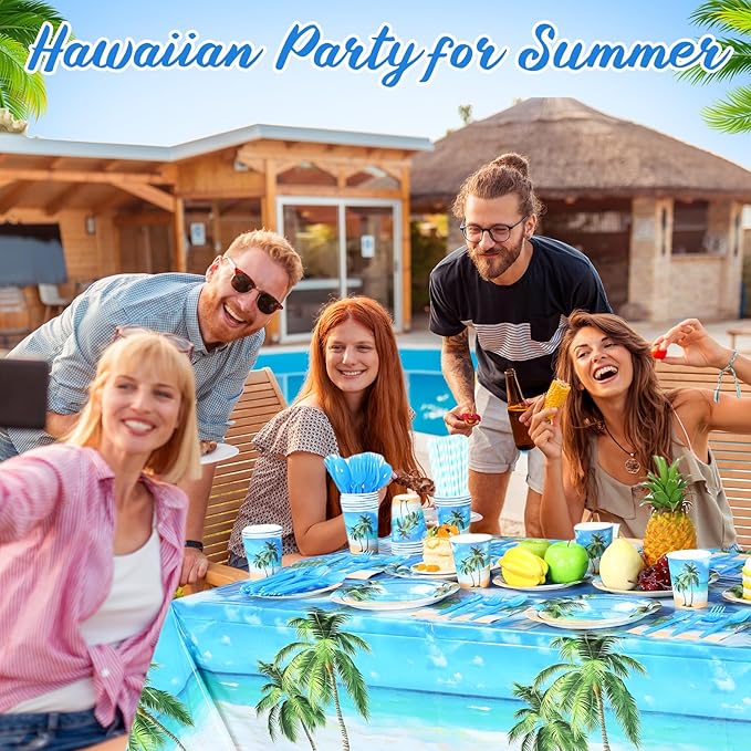 219 Pcs Beach Party Decorations Blue Summer Tropical Plate Napkin