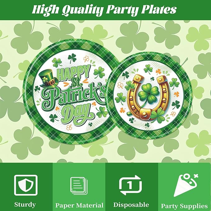 St Patricks Day Plates and Napkins Decorations 96PCS Lucky Green