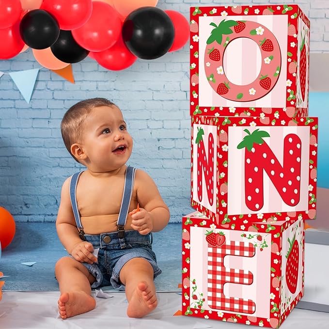 3Pcs Strawberry 1st Birthday Party Decorations Supplies Strawberry