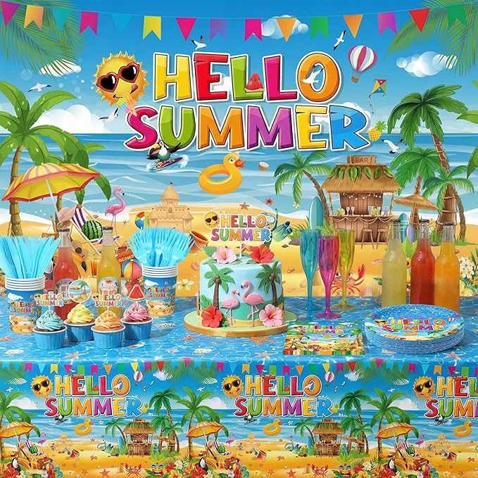 172 Pcs Summer Beach Party Supplies Serves 24 Pool Beach Tableware