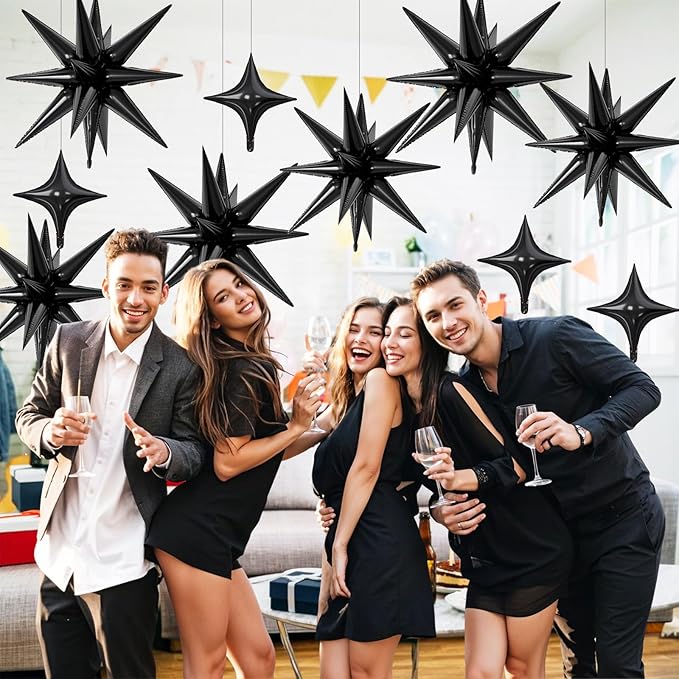 18 Pcs Black Star Balloons, Black Balloon with 6 Pcs 22-Inch