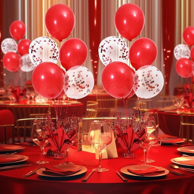 6 Set Red Christmas Table Balloons Centerpiece Stand Kit with Red