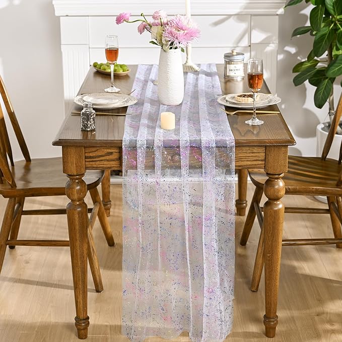 Artoid Mode Colorful Gold Gauze Table Runner 120 Inch 10FT, Glitter