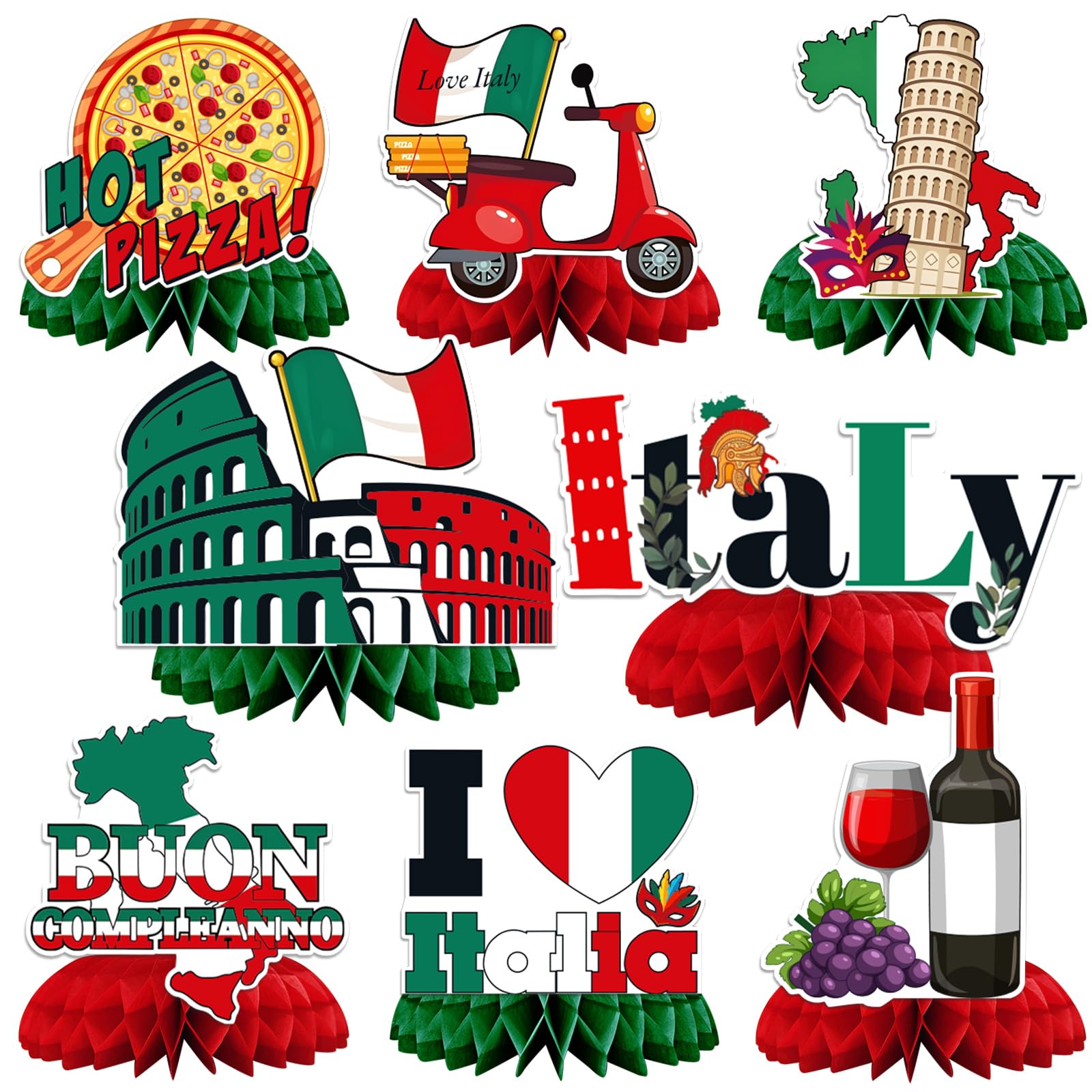 JULMELON 8 Pack Italian Themed Honeycomb Centerpieces Italian Table