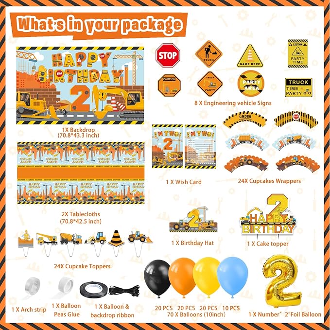 Construction Birthday Party Supplies for 2 Year Old Boy 139 Pcs Dump