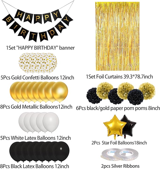 Amandir Black Gold Birthday Decorations for Men Women Black Gold