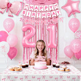 21st Pink Birthday Decorations for Women, Pink Bow Coquette Birthday