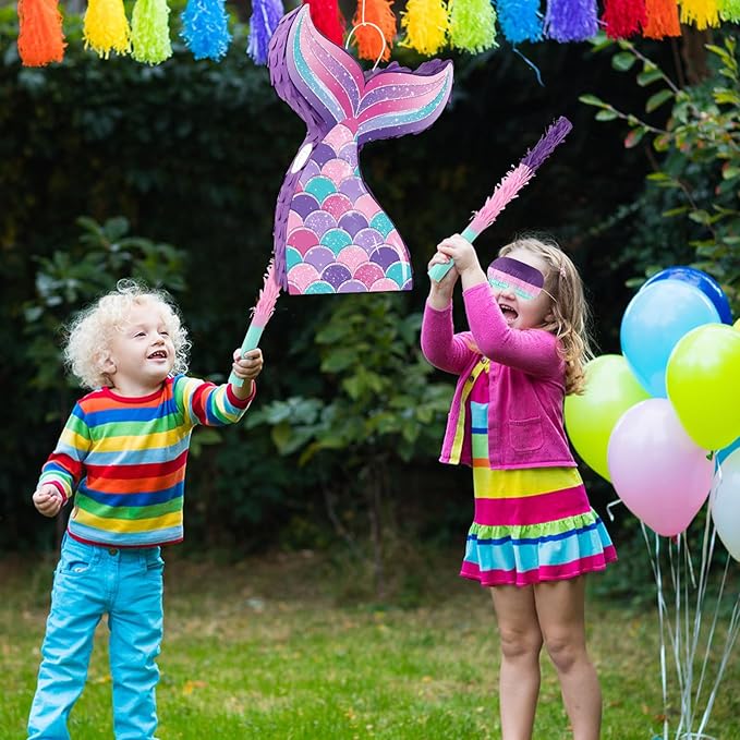 Mermaid Tail Pinata Glitter with Stick Blindfold Mermaid Birthday