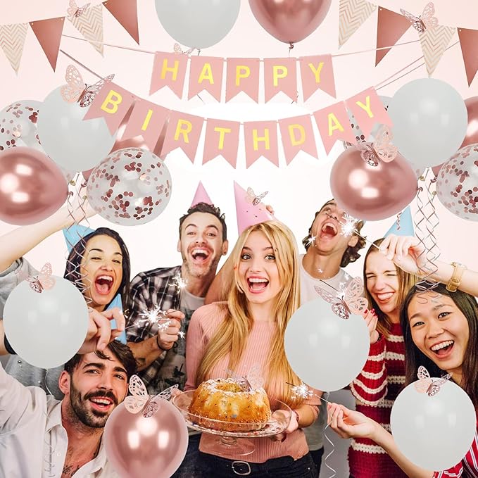 Rose Gold Birthday Decoration, 18 pcs 12 inch Happy Birthday Banner