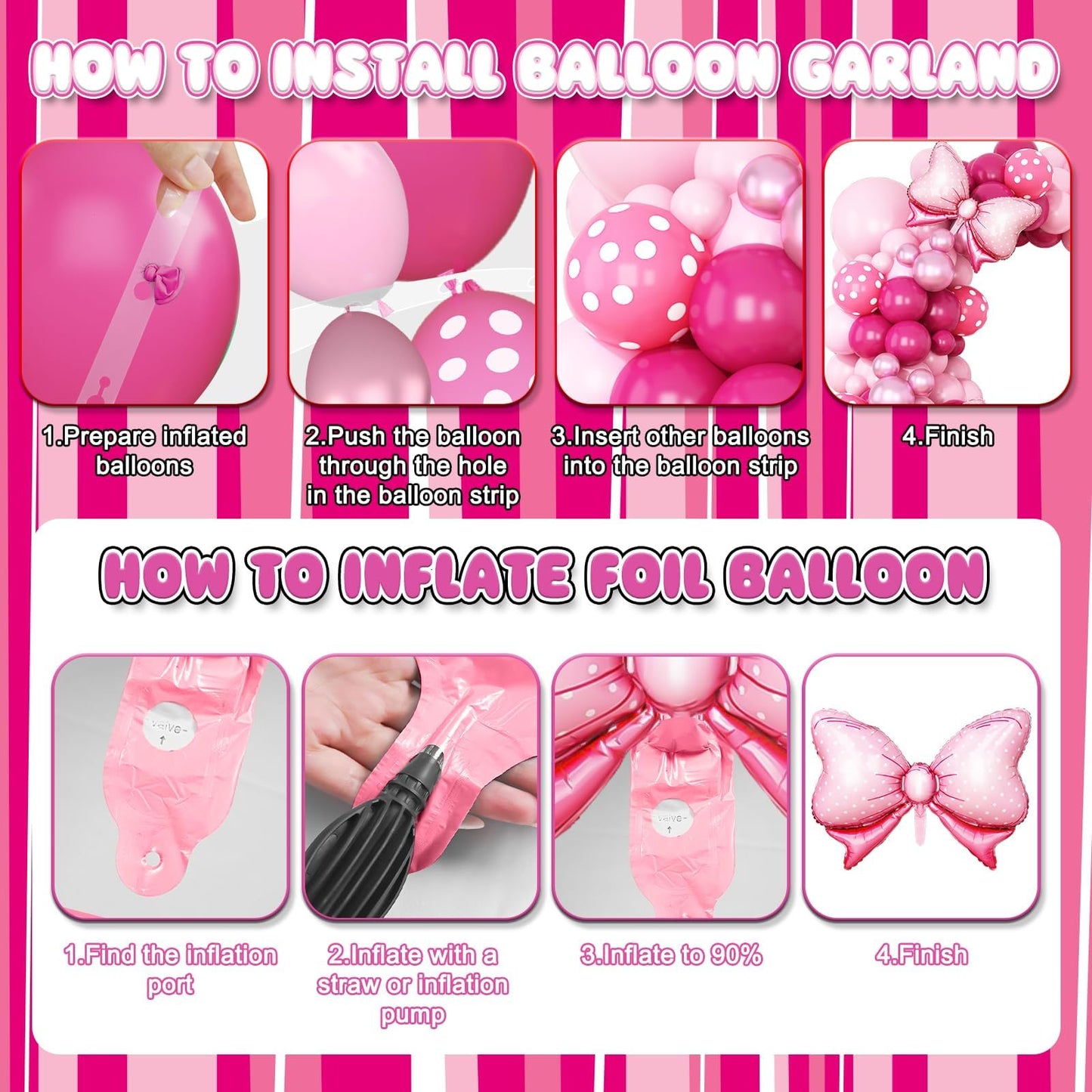 Pink 5th Birthday Balloons Decorations, Hot Pink Rose Polka Dots