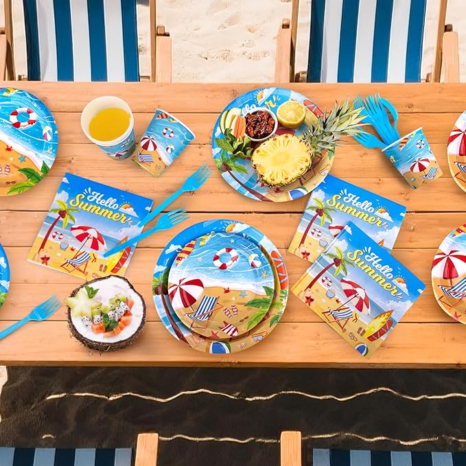 Summer Party Decorations Beach Party Supplies include Summer Plates