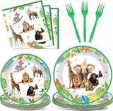 96Pcs Jungle Birthday Party Plates and Napkins Safari Animals Themed