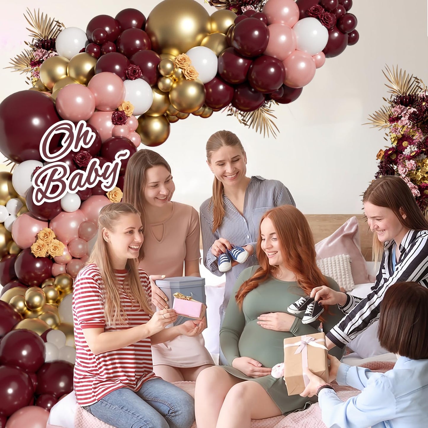 142pcs Burgundy Balloon Arch Garland Kit with Metallic Rose Gold