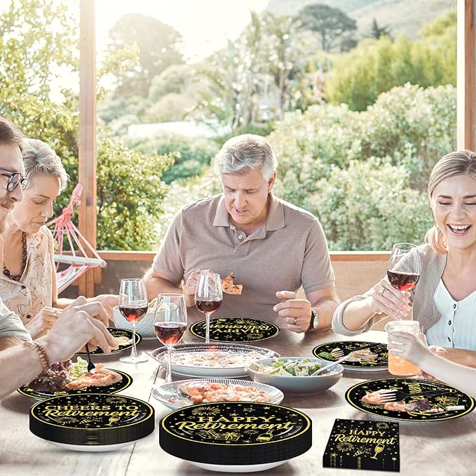100 Pcs Happy Retirement Tableware Party Supplies Set Serves 25