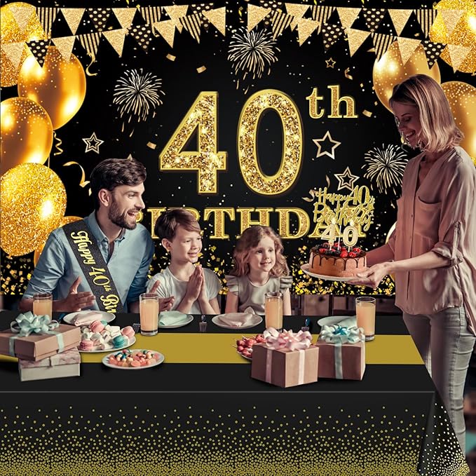 40th Birthday Decorations Men Women with 40th Birthday Banner Black