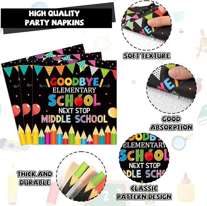 96Pcs Elementary Graduation Party Paper Plates and Napkins Goodbye