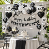 Black Silver White Bow Birthday Decorations, Coquette Party Decor with