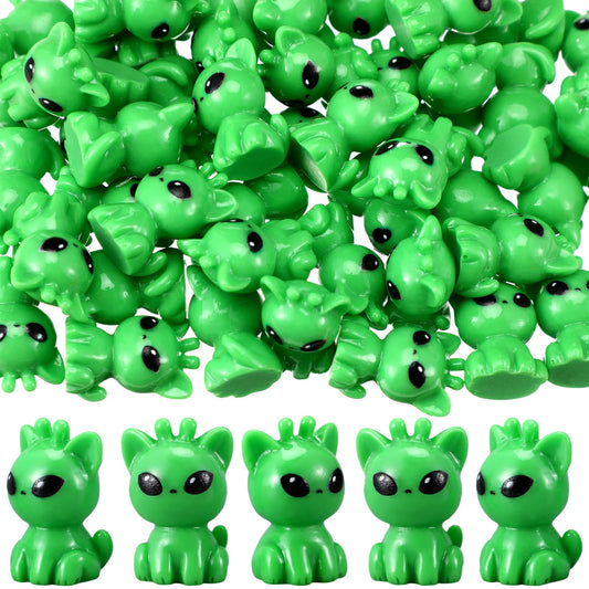 VioraWhite 50 Pcs Resin Mini Alien Cat Figures Bulk Tiny Alien Cat