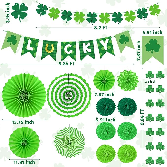 28 PCS St Patricks Day Decorations Green St Patricks Day Paper Fan