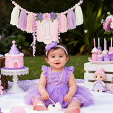 Handmade Wildflower 1st Birthday High Chair Banner Purple Pink