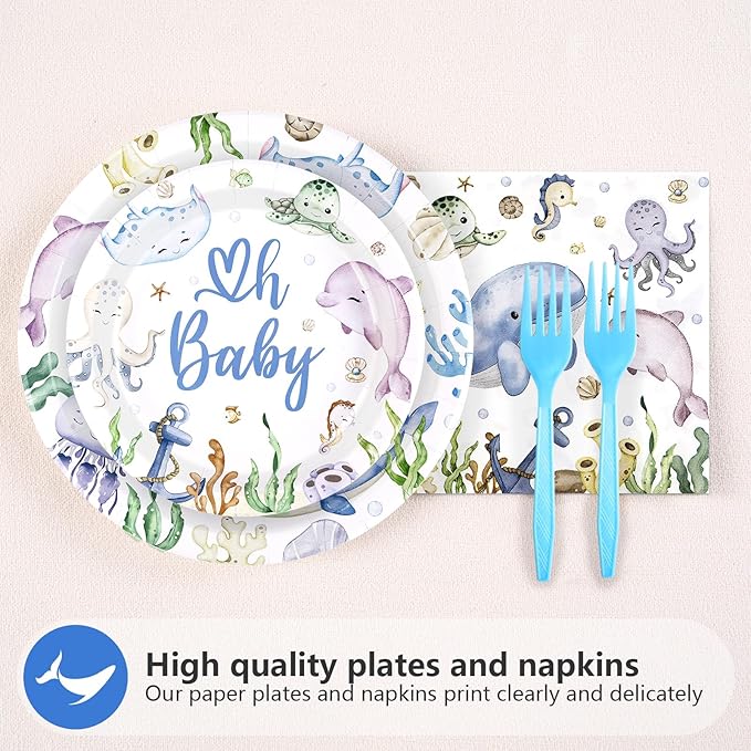 96Pcs Under The Sea Baby Shower Decorations Ocean Theme Party Plates