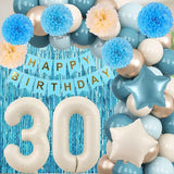 Dusty Blue 30th Birthday Party Decorations for Her Him Beige Cream