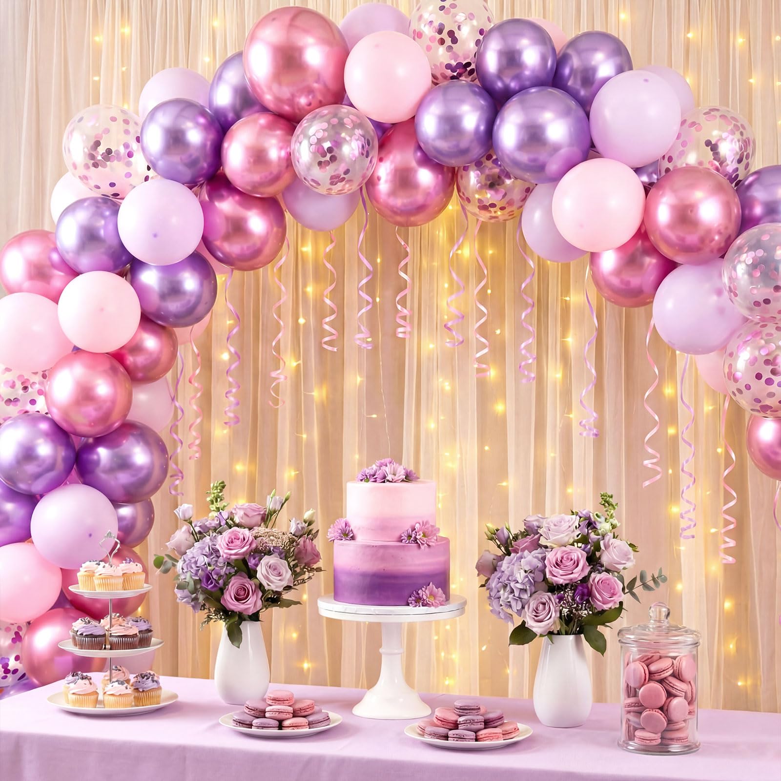 Civaner 48 Pcs Kpop Pink and Purple Balloons 12 Inch Metallic Purple