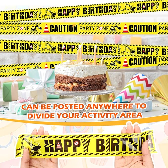 2 Pack Construction Birthday Party Banner Tape 2.36 Inches x 328