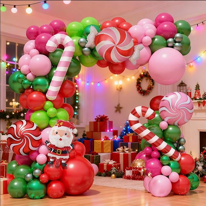 Christmas Balloon Arch Kit Xmas Fruit Green Pink Balloon Garland Hot