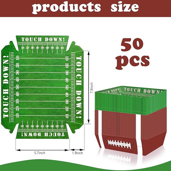 50Pcs Football Party Favors & Supplies Paper Food Tray Disposable