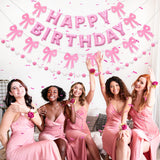 Pre-Strung Pink Bow Birthday Decorations, Reusable Coquette Party