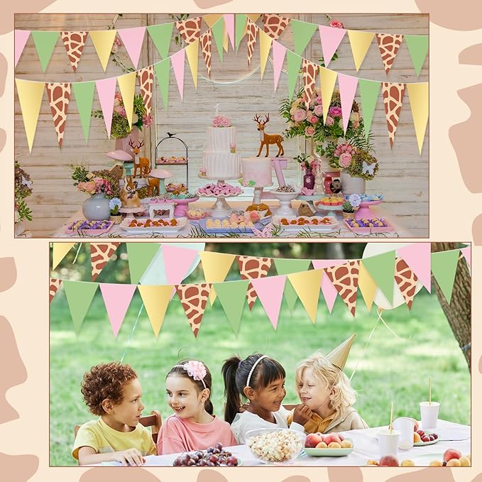 5 Pcs Wild One Birthday Banner Decorations Giraffe Animals Pink
