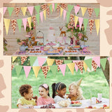 5 Pcs Wild One Birthday Banner Decorations Giraffe Animals Pink