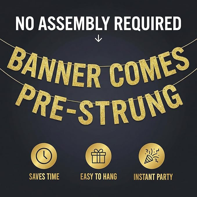 Pre-Strung Let's Party Purple Glitter Banner - Funny Bachelorette