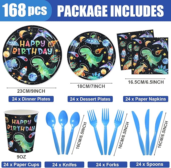 168PCS Dinosaur Party Supllies for Boys Cartoon Dino Birthday Party