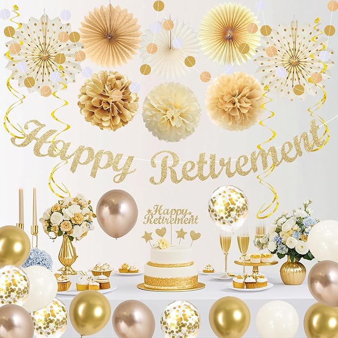 Retirement Decorations for Men Women Champagne Gold Official Retired