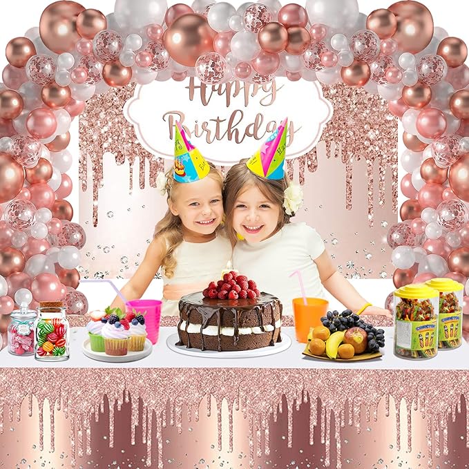 Rose Gold Birthday Party Decorations 121PCS Happy Birthday Party