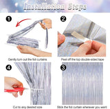 2 Pack Silver Metallic Tinsel Foil Curtains, 3.28 FT x 7.05 FT