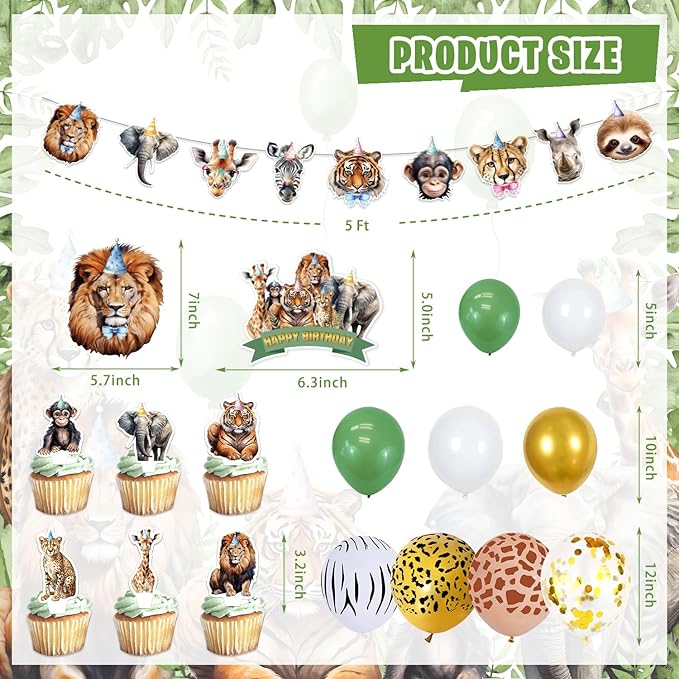 Safari Birthday Decorations 140Pcs Zoo Jungle Animal Theme Party