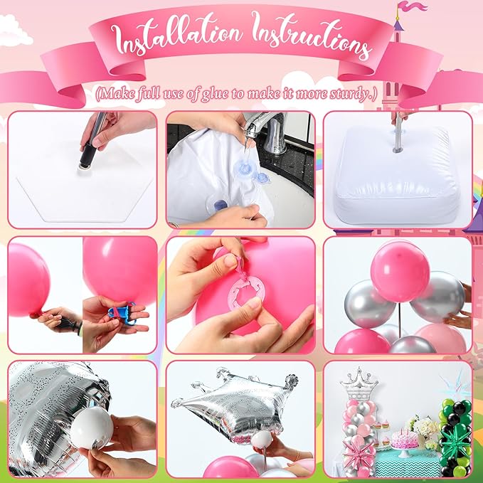 2 Sets Pink and Green Balloon Column Stand Kit Princess Crown and