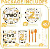 201pcs Construction 2nd Birthday Party Decorations 2nd Plates