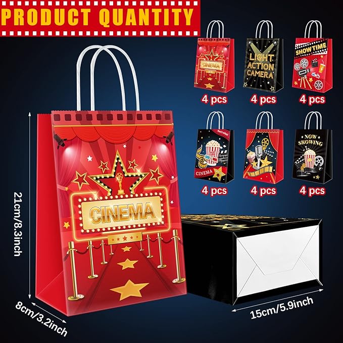 24 Pieces Movie Night Party Bags with Handle Now Showing Movie
