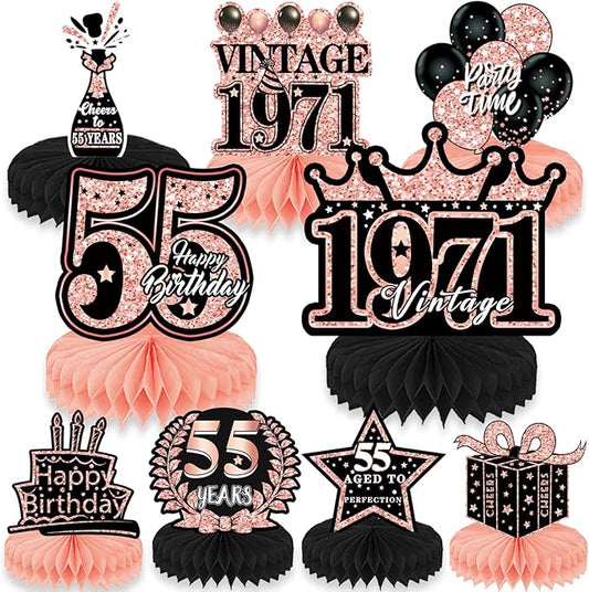 55th Birthday Party Decorations - 9PCS Vintage 55th Birthday Table