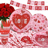 Valentine's Day Heart Love Disposable Tableware Set 194 Pcs Serves
