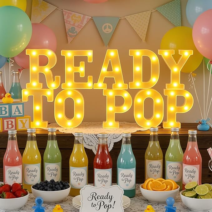 10 Pcs Ready to Pop Baby Shower Decorations Lights up Sign Red