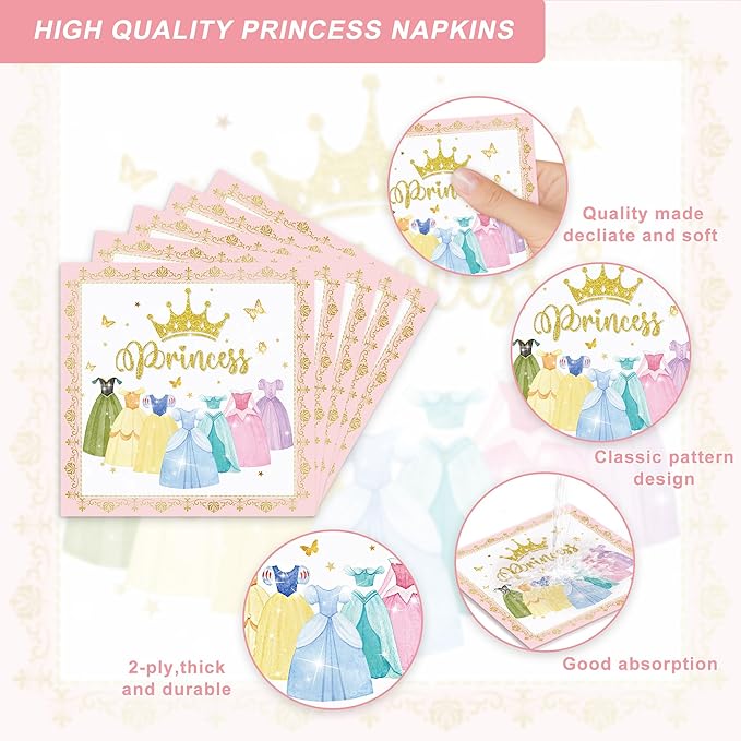 120PCS Princess Birthday Party Supplies Princess Themed Birthday