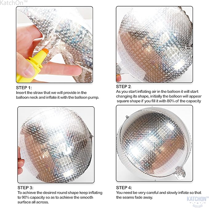 KatchOn, Large Silver Disco Ball Balloons - 22 Inch, Pack of 6 -