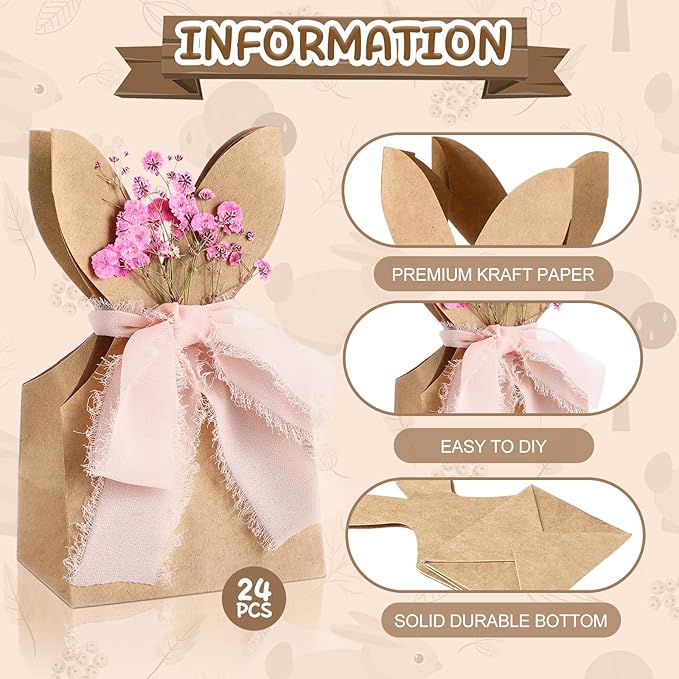 Affrolling 24 Set Boho Bow Easter Bunny Party Favor Bags DIY Bunny