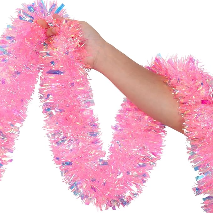 50Ft Pink Christmas Garland Decorations Valentines Day Tinsel Stems