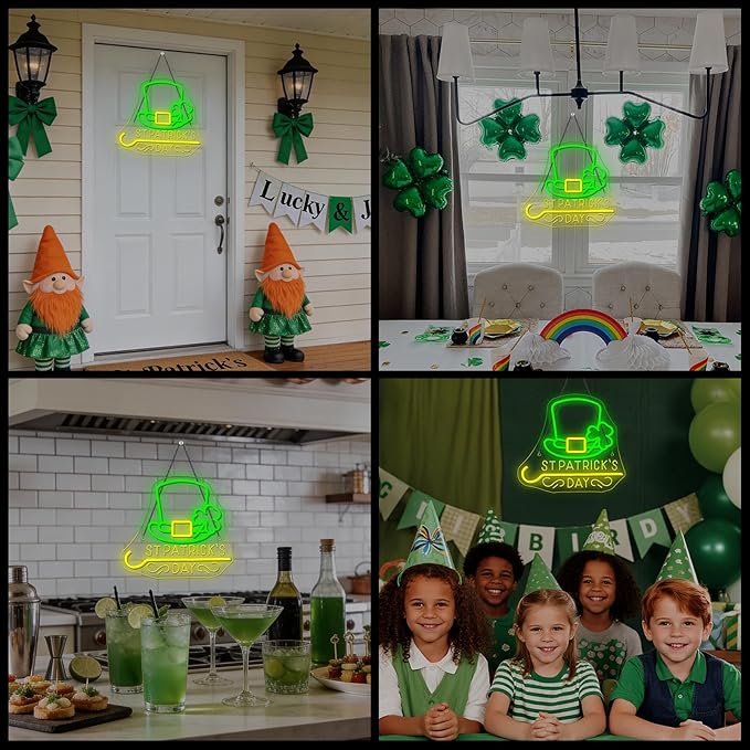 St Patricks Day Neon Sign Shamrock Neon Light LED Signs St Patricks